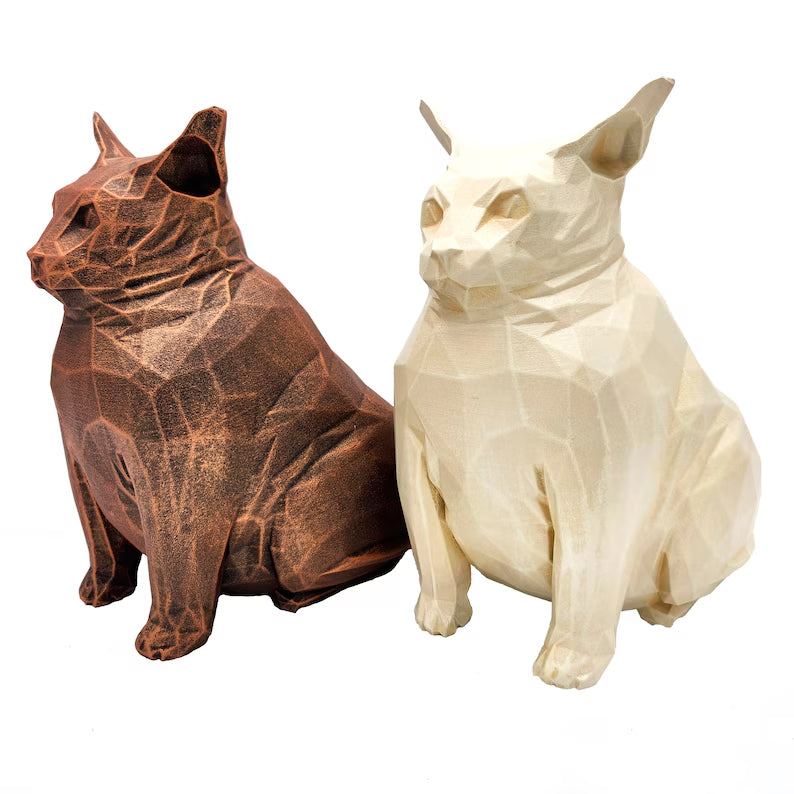 Fat Cat Low Poly Statue old bronze or mramor color handmade sculptures