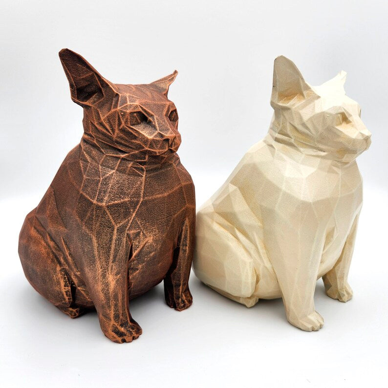 Fat Cat Low Poly Statue old bronze or mramor color handmade sculptures