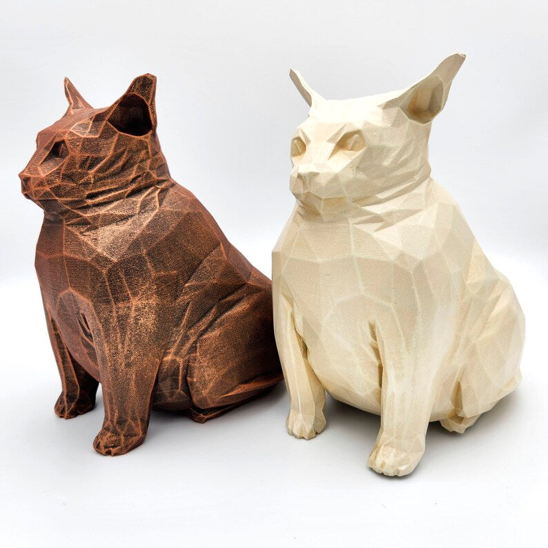 Fat Cat Low Poly Statue old bronze or mramor color handmade sculptures