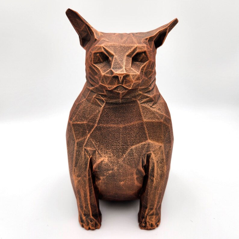 Fat Cat Low Poly Statue old bronze or mramor color handmade sculptures