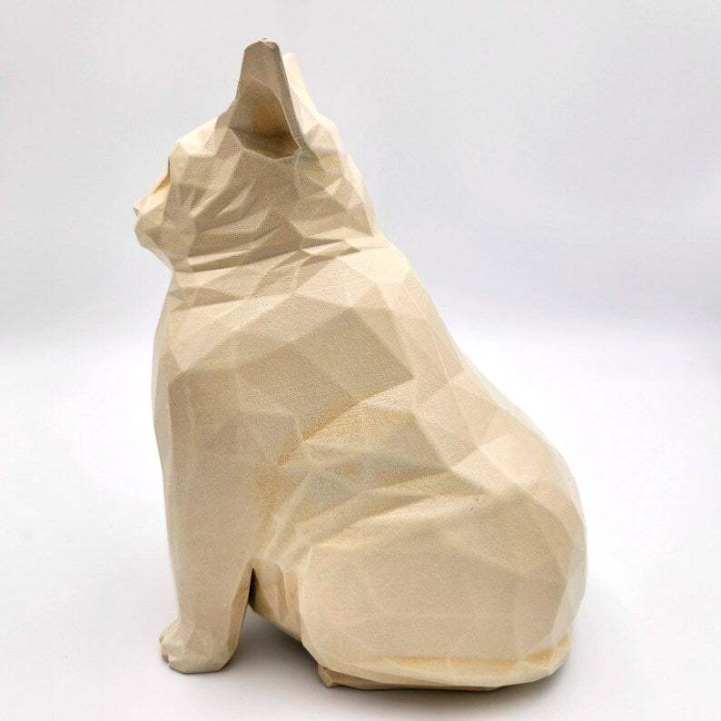 Fat Cat Low Poly Statue old bronze or mramor color handmade sculptures