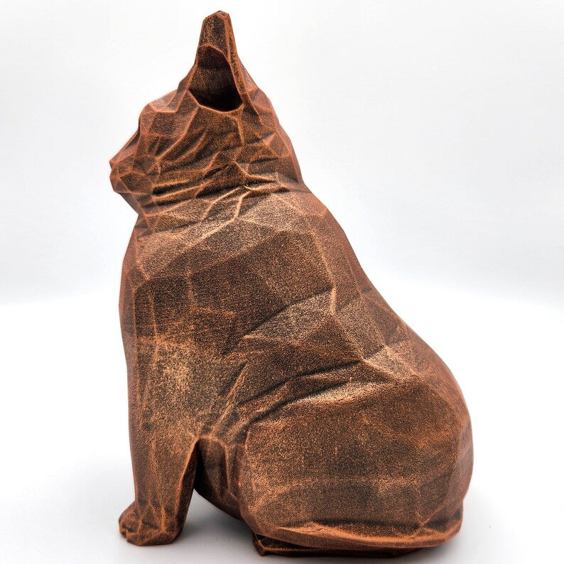 Fat Cat Low Poly Statue old bronze or mramor color handmade sculptures